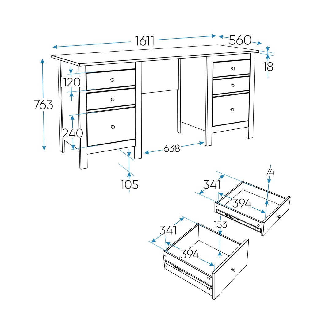 SAGA სამუშაო მაგიდა ორივე მხარეს უჯრით