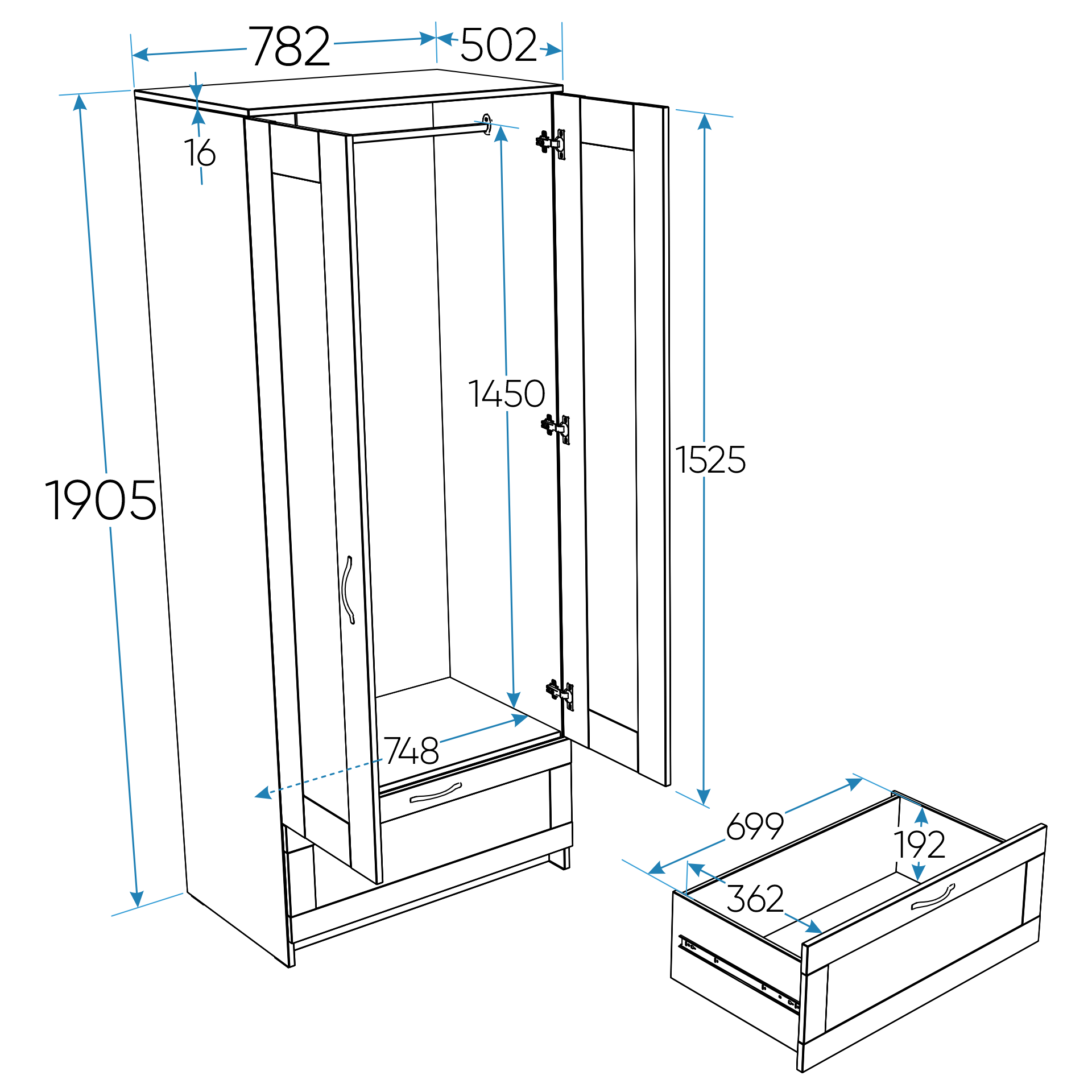 SIRIUS კარადა ორი კარით და უჯრით