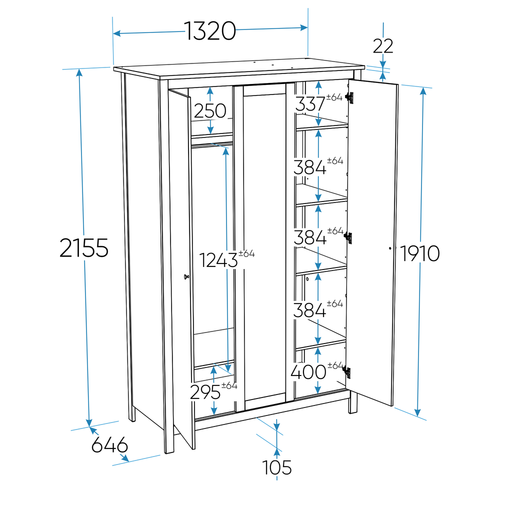 SAGA კარადა სამი კარით და სარკით