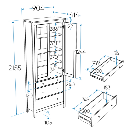 SAGA cabinet with display case 90