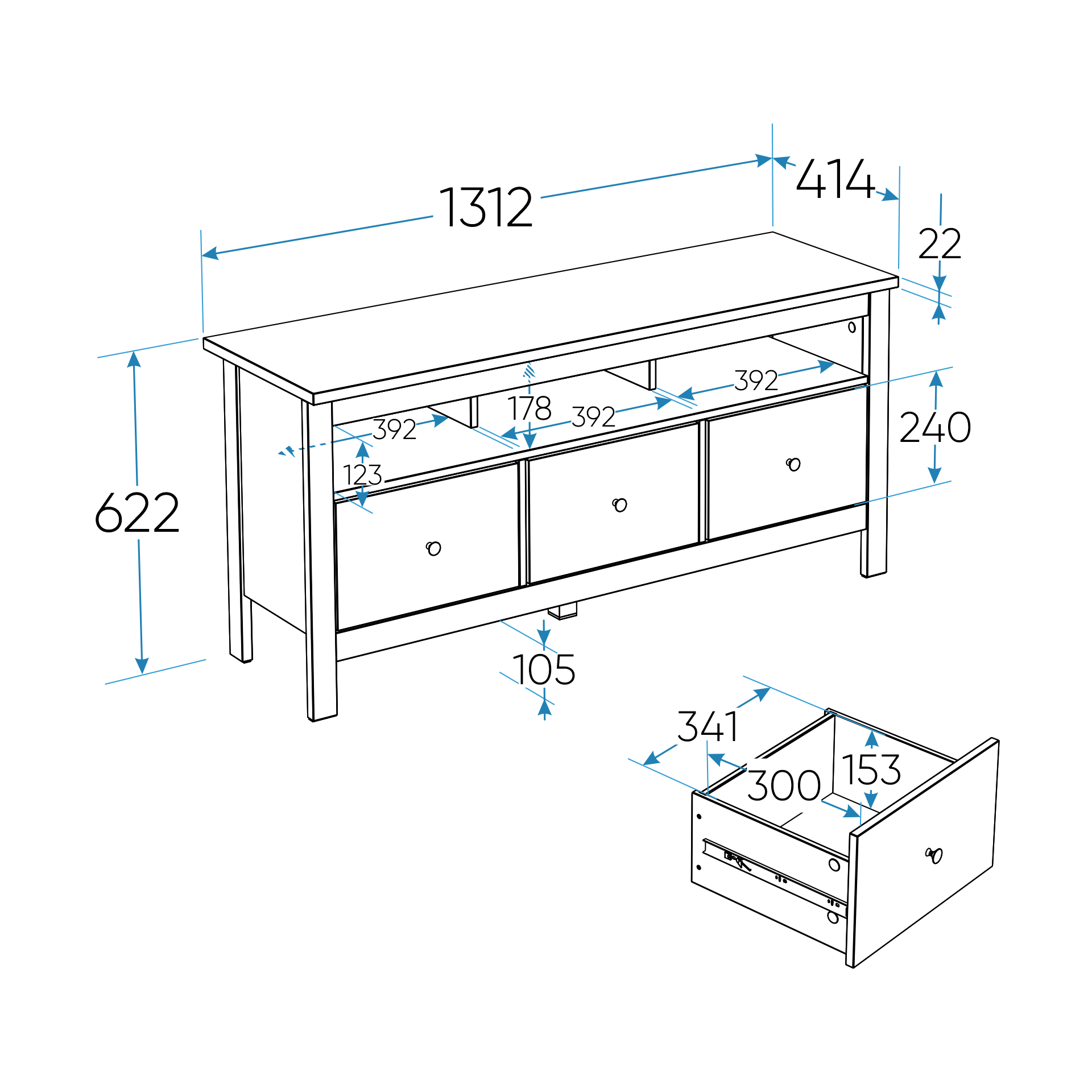 SAGA ტუმბო სამი უჯრით